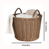 Joseph Round Cone Woven Resin Wicker Basket with Handles - 16" x 16" x 10.5" - Chocolate Brown - For Clothes, Towels, Canvas, Toys, Magazine Storage and Home Decoration