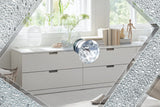 Mirrored TV Stand for 65+ inch TV,Sliver TV Console Table with Open Storage & 2 Storage Cabinets ,Diamond Shape Sparkling Mirror Doors for Living Room(59''W x 25.2''H x 15.7D)