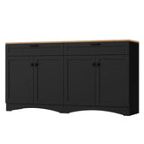 ON-TREND Farmhouse TV Stand with 2 Drawers for TVs Up to 70", Versatile Wood Grain Sideboard with Adjustable Shelves, Mid-Century Buffet Cabinet with Rustic Handles for Living Room/Bedroom, Black