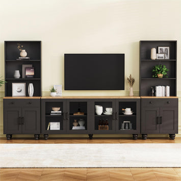 ON-TREND Farmhouse TV Stand with Solid Wood Gourd-Shaped Legs for TVs Up to 70