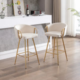 26 Inch Set of 2 Bar Stools,with Chrome Footrest and Base Velvet + Golden Leg Simple Bar Stoo,CREAM