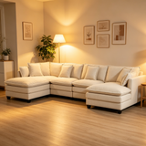 Modern 4seats with 2ottoman 149.61"Sectional Sofa with Waist Pillows,4-seat Upholstered Symmetrical Sofa Furniture,Sleeper Sofa Couch with Chaise Lounge for Living Room,Apartment,3Color