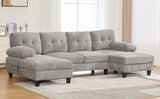U-shaped Sectional Sofa 103.5" Chenille Fabric Couch with Dual Chaise Lounges, Storage Pockets and Armrest Pillows for Living Room, Brown