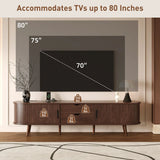 70 Inch Mid Century Modern TV Stand, TV Stand for 80 Inch TV, TV Stand with Tambour Doors, Drawers and Power Outlet, TV Consoles for Living Room, Bedroom