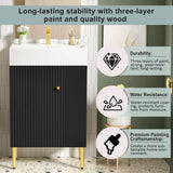 21.6" Black Bathroom vanity, Combo Cabinet, Bathroom Storage Cabinet, Single Ceramic Sink, Right side storage