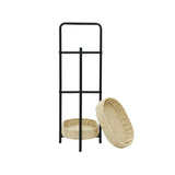 3 Tiers Tray Tables Paper Rope Woven Side Table for Living Room Kitchen Oval Storage Basket Small Shelves (Natural)