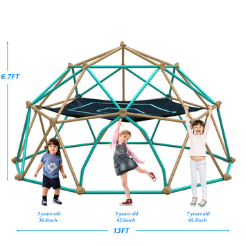 13ft Geometric Dome Climber Play Center, Kids Climbing Dome Tower with Hammock, Rust & UV Resistant Steel Supporting 1000 LBS