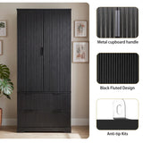 72" Modern Fluted Kitchen Pantry Cabinet with 2 Large Drawers & 8-Door Spice Rack, Freestanding Storage Organizer for Bathroom, Dining Room, Office, Entryway, Black