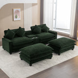 111" Sectional Sofa Chenille Upholstered Sofa with Two Removable Ottoman, Two USB Ports, Two Cup Holders and Large Storage Box for Living Room (Old SKU:SG001480AAA), Beige