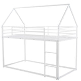 Twin over Twin House Bunk Bed with Built-in Ladder,White