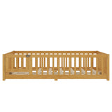 Full Size Bed Floor Bed with Safety Guardrails and Door for Kids, Natural(Old SKU:  W1580P154627)