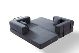 Convertible Sleeper Sofa Bed with Cylindrical Pillow, Corduroy Folding Mattress Couch with Fixed-Shape Frame, Floor Sofa Lounge Couch for Living Room Bedroom Lounge Studio (Grey)