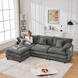 101.9-inch three-seater sofa, made of Chenille fabric, equipped with a movable footstool, modular design, suitable for various settings such as living rooms, bedrooms, and apartments.gray