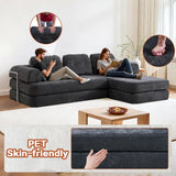104" Boneless sofa,Sectional Compressed Couch with Chaise, Deep Seat Modular Sectional Sofa Chenille Memory Foam Sofa Boneless Couches for Living Room Bedroom, No Assembly Required