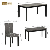 6-Piece Dining Table Set with Bench and Chairs, Dining Table Set for 6 with Bench, Wooden Dining Table Set for Kitchen, Dining Room, Light Grey & Black Two Tone