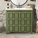 36 " Bathroom Vanity Organizer with Ceramic Sink, Set Bathroom Storage Cabinet, Olive Green(Old SKU:SV000004AAF)