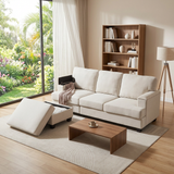 86" L-Shaped Sectional Sofa with Movable Ottoman & Storage, Linen Fabric Corner Couch for Small Living Room, Beige