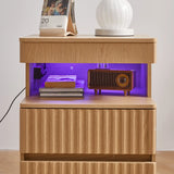 Modern Bedside Table with Gun Drawer,Bedside Table with Charging Station, 2 Drawers and Open Shelf,Side Table for Bedroom(Oak)