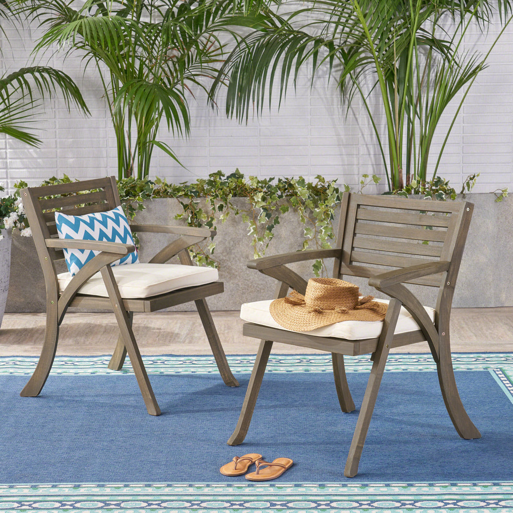Helen Outdoor Acacia Wood Dining Chair, Gray and Crème
