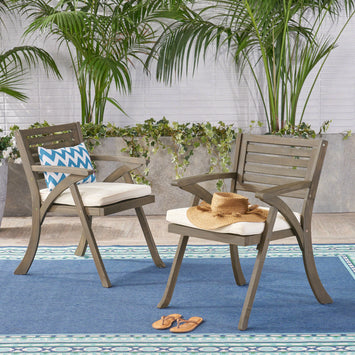 Helen Outdoor Acacia Wood Dining Chair, Gray and Crème