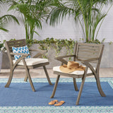 Helen Outdoor Acacia Wood Dining Chair, Gray and Crème