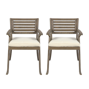 Helen Outdoor Acacia Wood Dining Chair, Gray and Crème