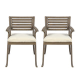 Helen Outdoor Acacia Wood Dining Chair, Gray and Crème